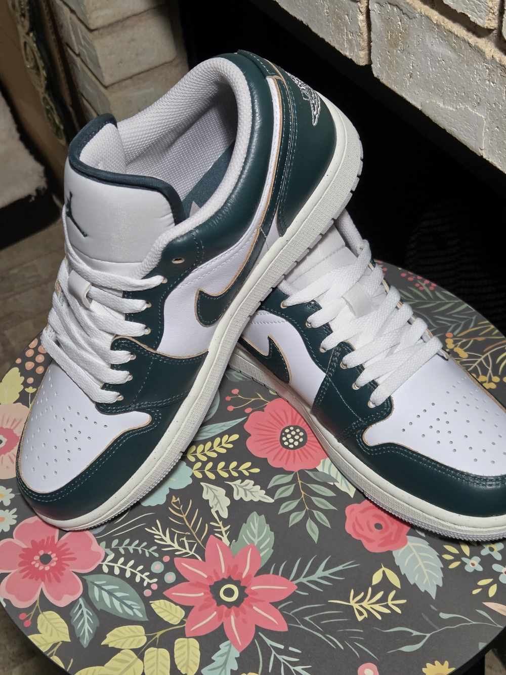 Brand New AJ1-Low Sneakers in White and Dark Green